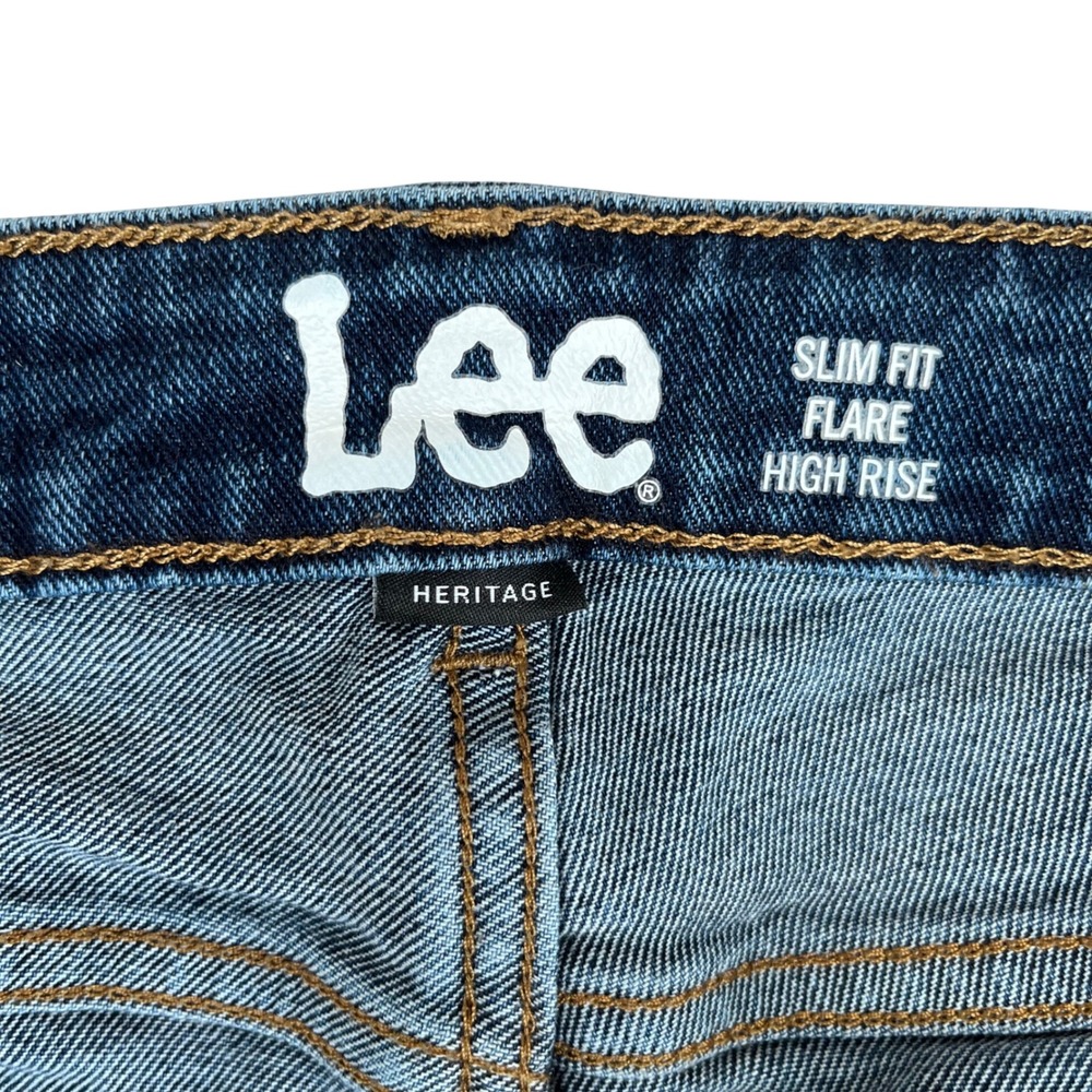 Lee Heritage Flare Jeans Womens 10 Blue High Rise Slim Fit Y2K - Picture 2 of 8